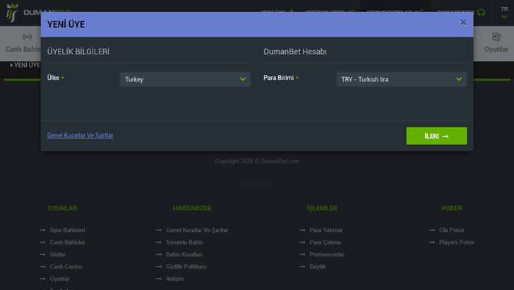 Dumanbet üyelik açma