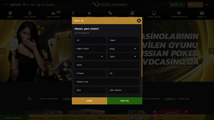 Vdcasino üyelik açma